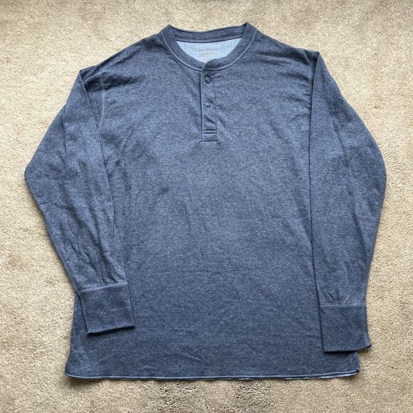 LL Bean River Drivers Shirt XL Henley Blue Wool Blend Two Layer Long Sleeve - Picture 1 of 5